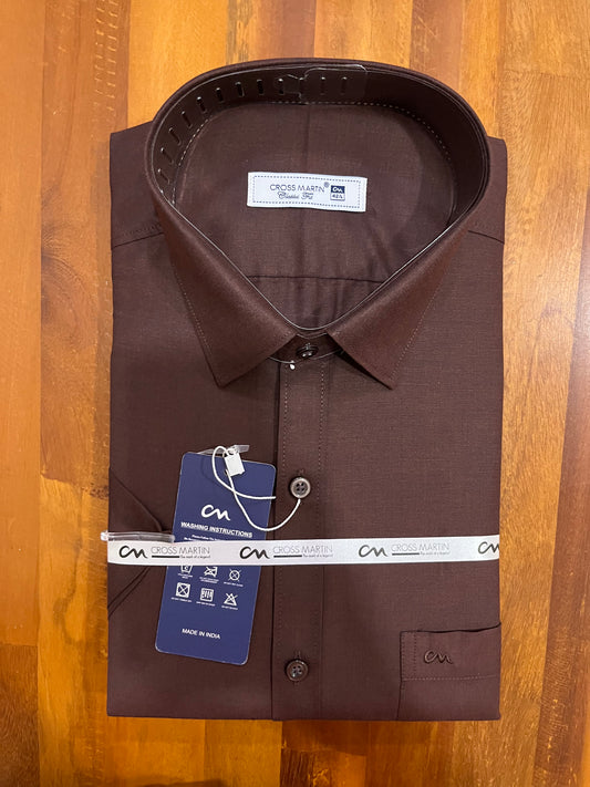 Pure Cotton Dark Brown Solid Shirt (42 HS)