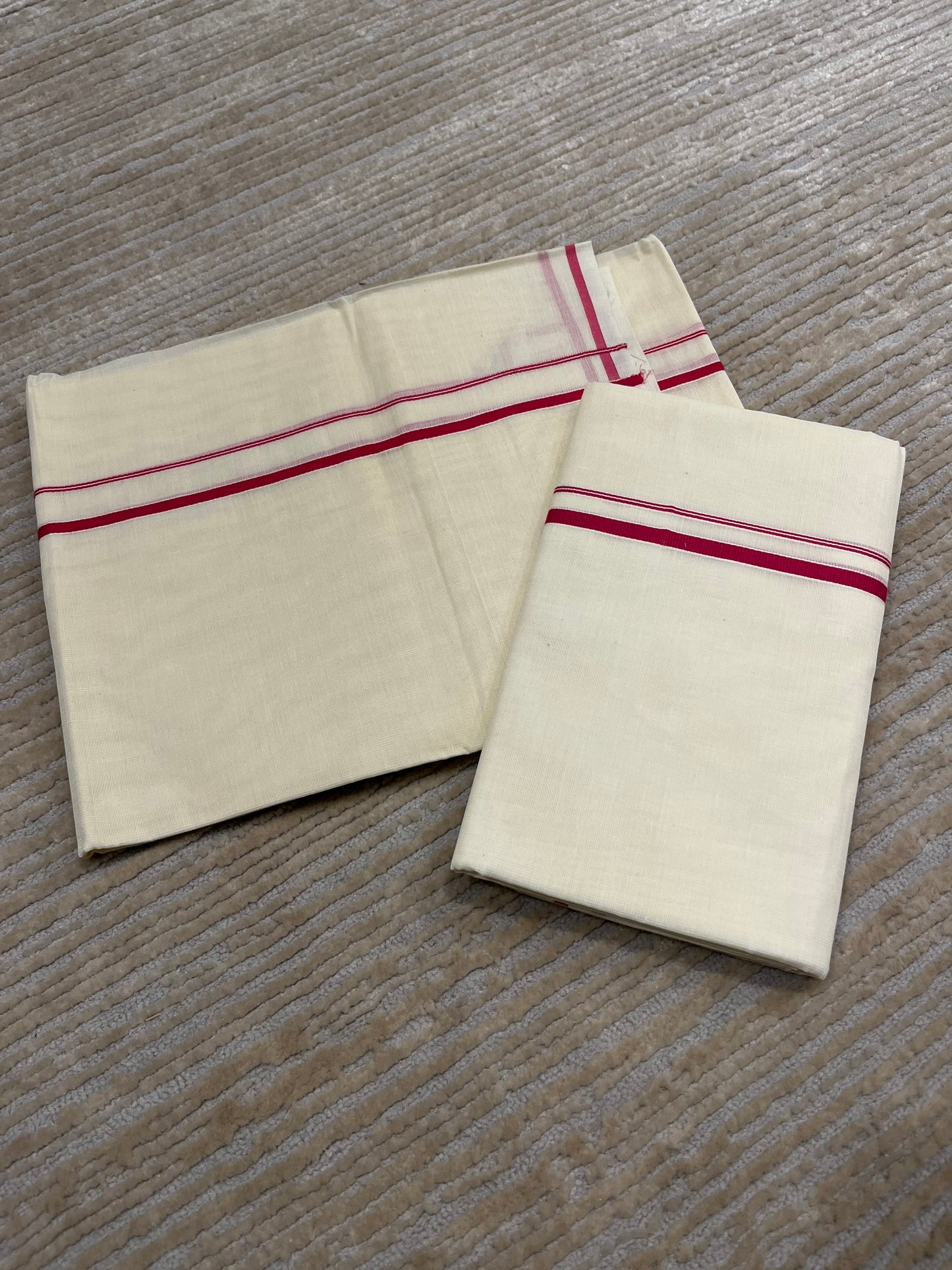 Kerala Cotton Mundum Neriyathum Single (Set Mundu) with Pink Puliyilakkara (Onam Set Mundu 2025)