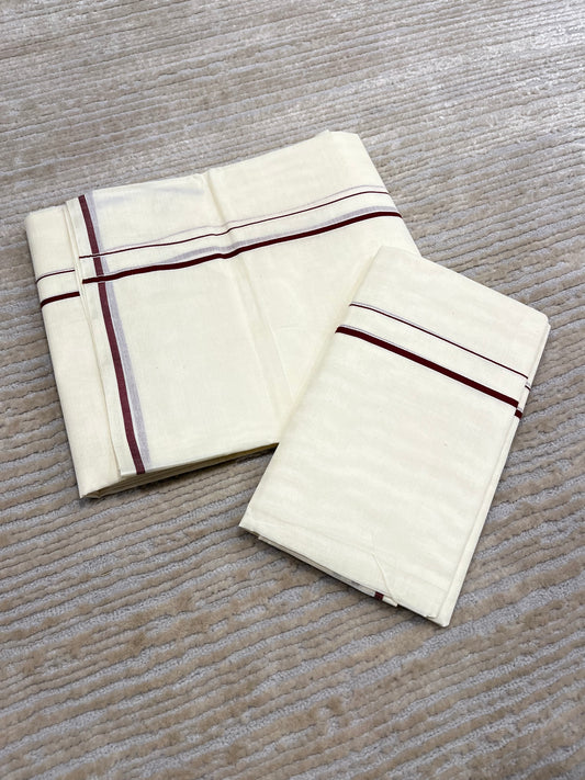 Kerala Cotton Mundum Neriyathum Single (Set Mundu) with Brown Puliyilakkara (Onam Set Mundu 2025)