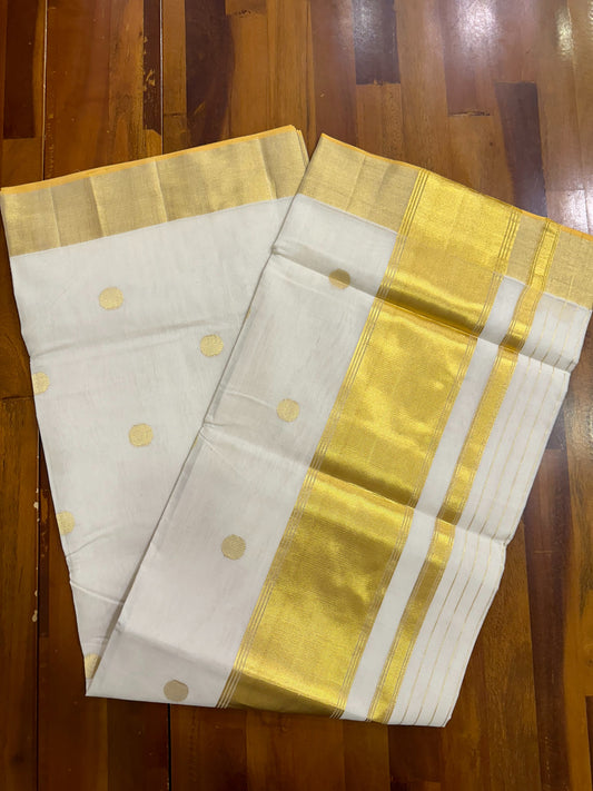 Southloom Balaramapuram Unakkupaavu Handloom Kasavu Saree with Woven Polka Dots on Body (220 Handwoven Polkas)