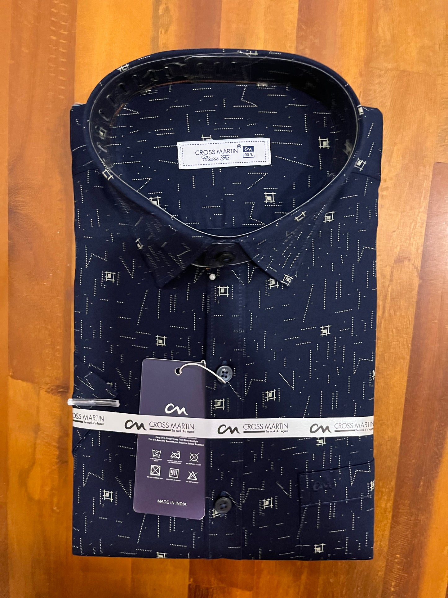 Pure Cotton Dark Blue Printed Shirt (42 HS)