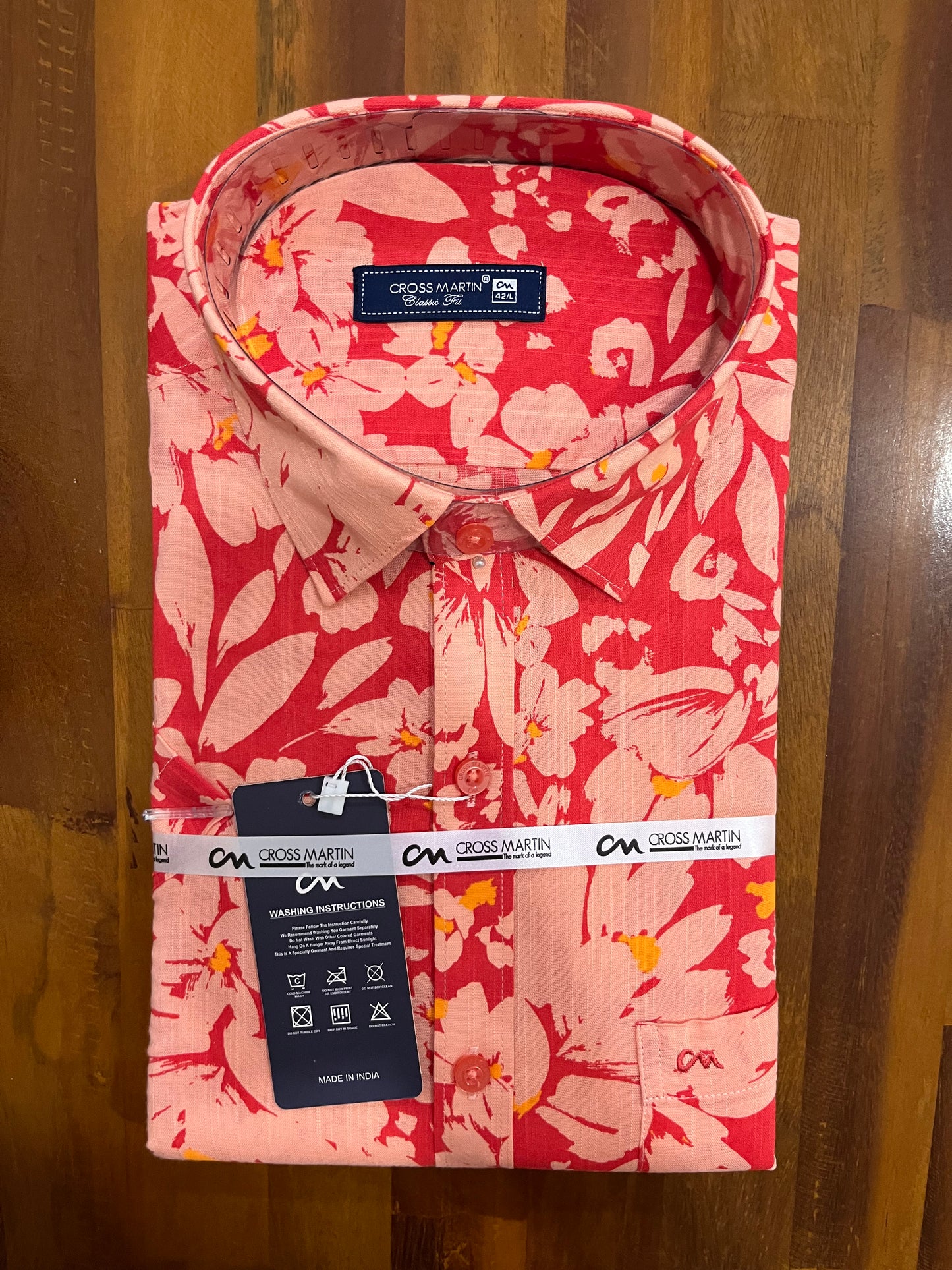 Pure Cotton Orange Printed Shirt (42 HS)