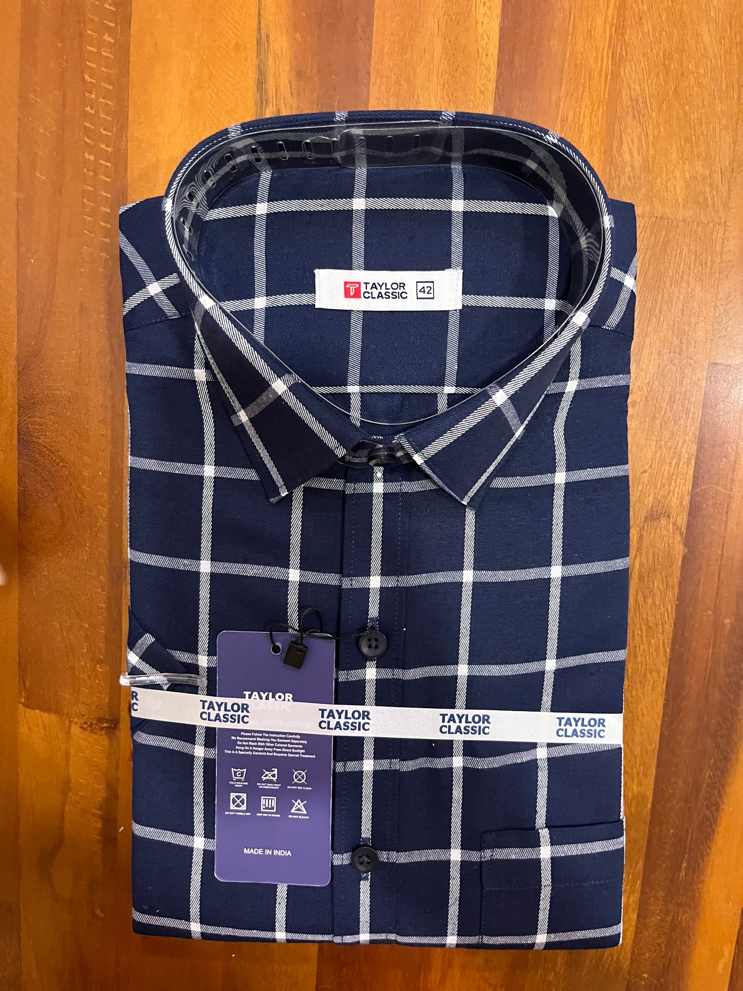 Pure Cotton Dark Blue Check Design Shirt (42 HS)