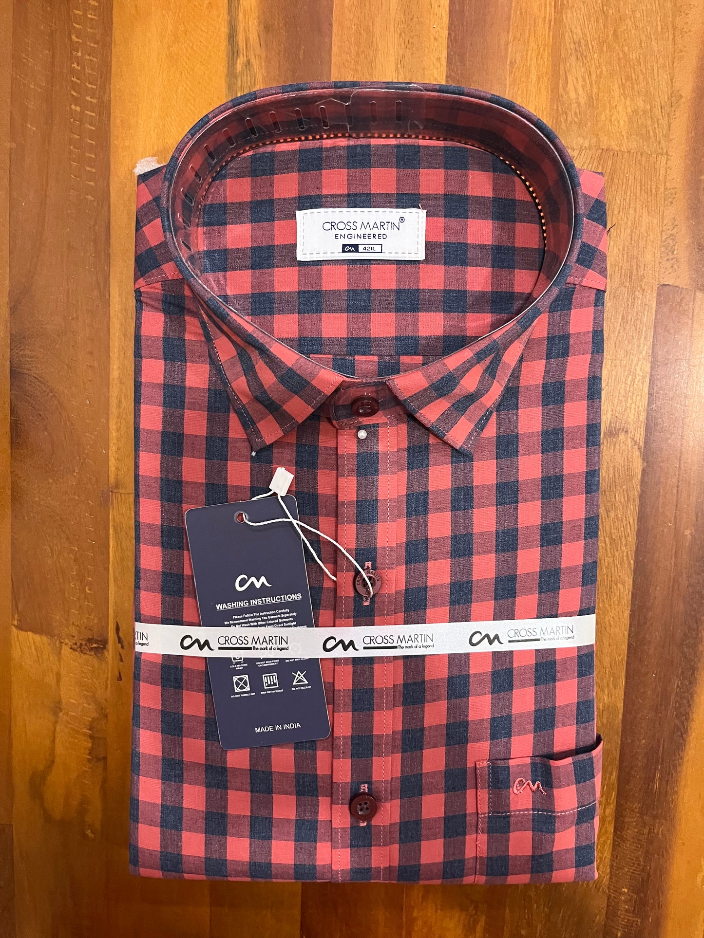 Pure Cotton Red Blue Check Design Shirt (42 FS)