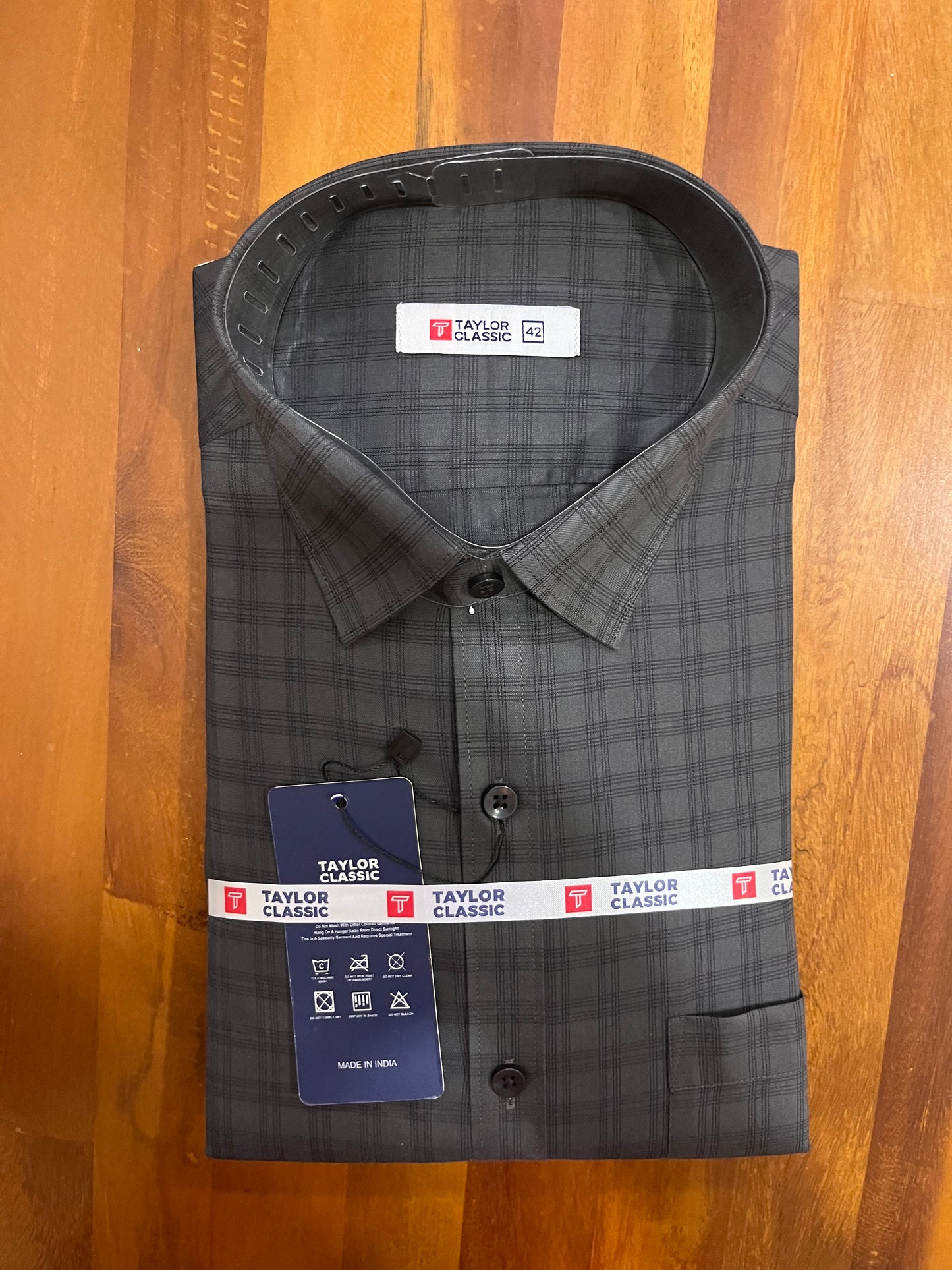 Pure Cotton Dark Grey Check Design Shirt (42 FS)