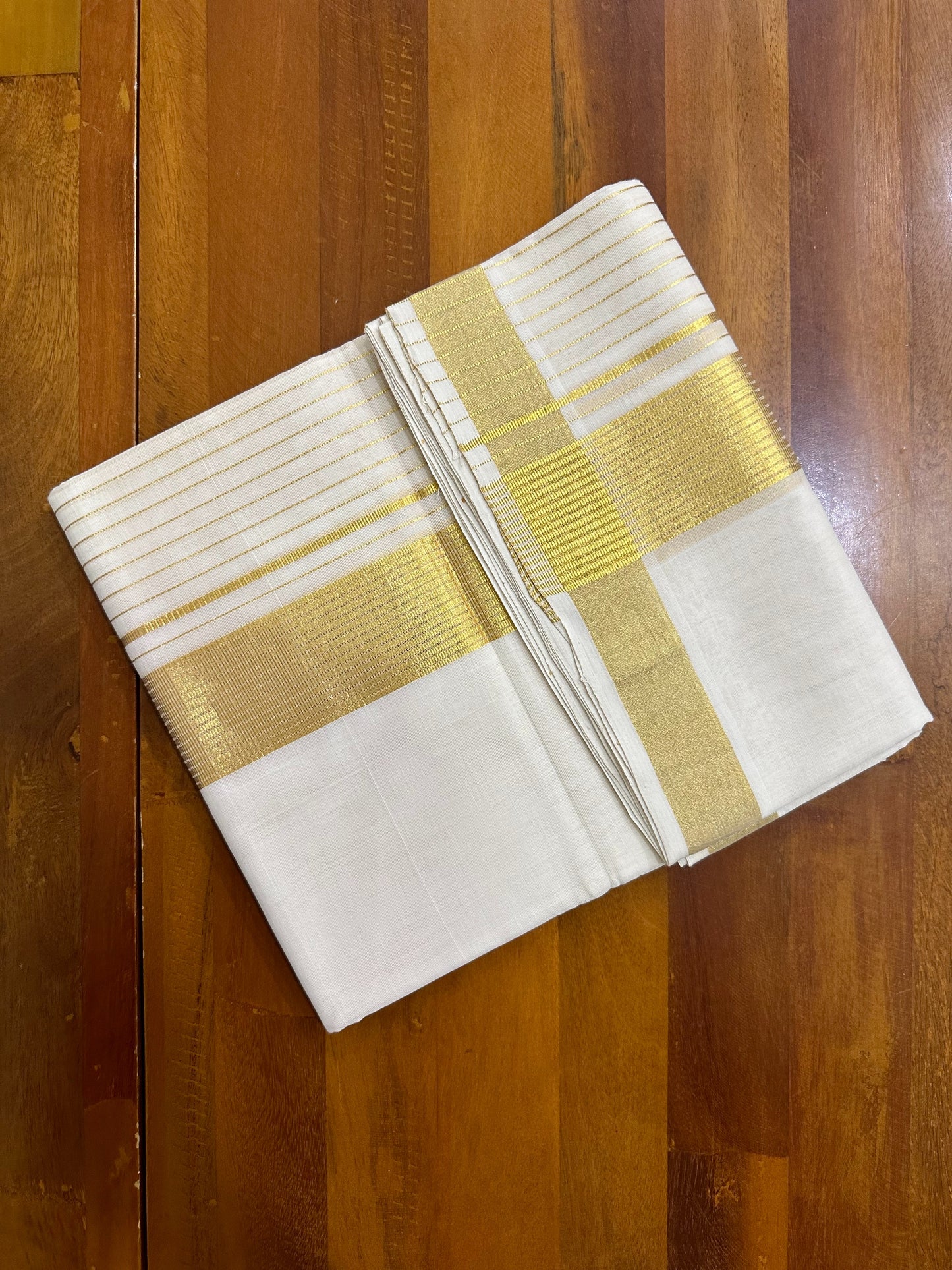 Southloom Balaramapuram Unakkupaavu Handloom Kasavu Mundu with Lines Along The Kara