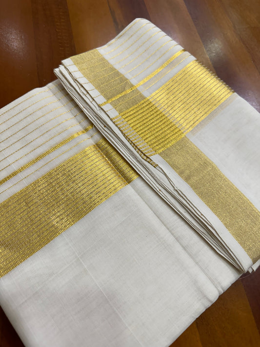 Southloom Balaramapuram Unakkupaavu Handloom Kasavu Mundu with Lines Along The Kara