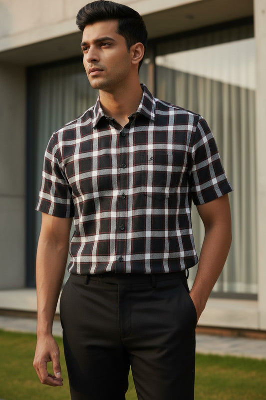 Pure Cotton Black Check Shirt SLSHIRT 44 HS