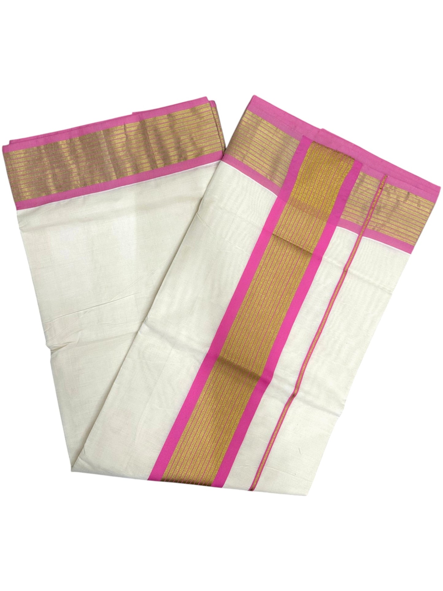 Kerala Cotton Saree With Pink And Gold Lines On Border SL430