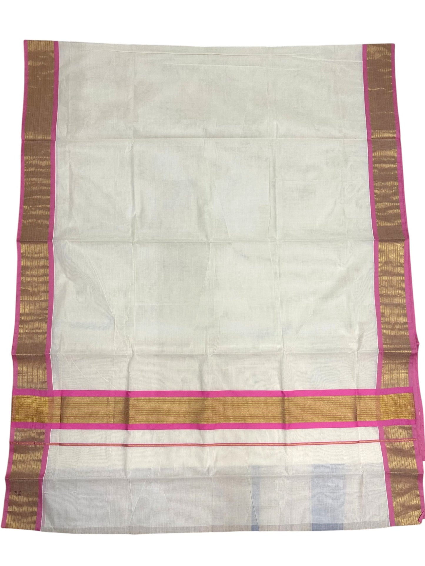 Kerala Cotton Saree With Pink And Gold Lines On Border SL430