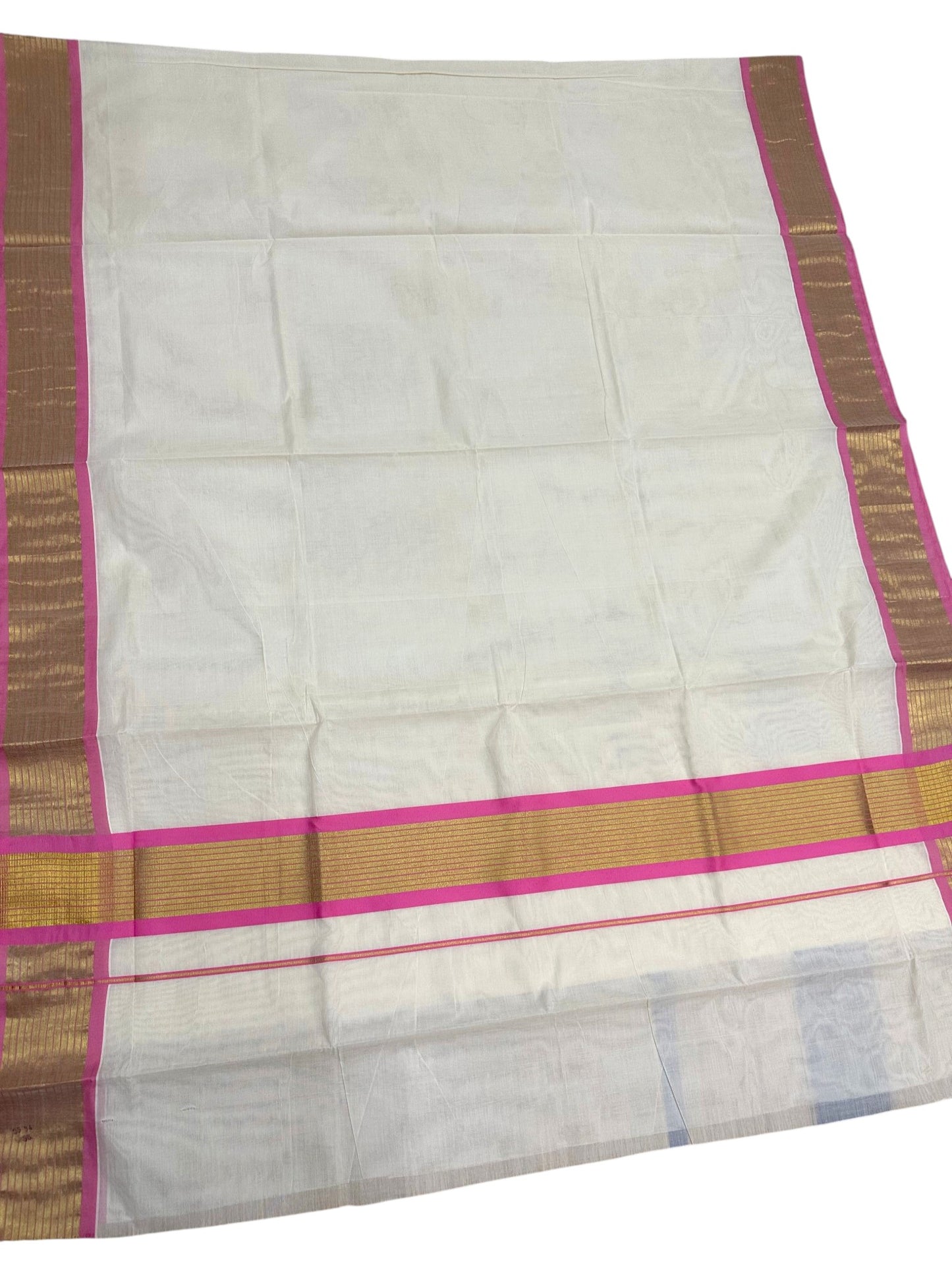 Kerala Cotton Saree With Pink And Gold Lines On Border SL430