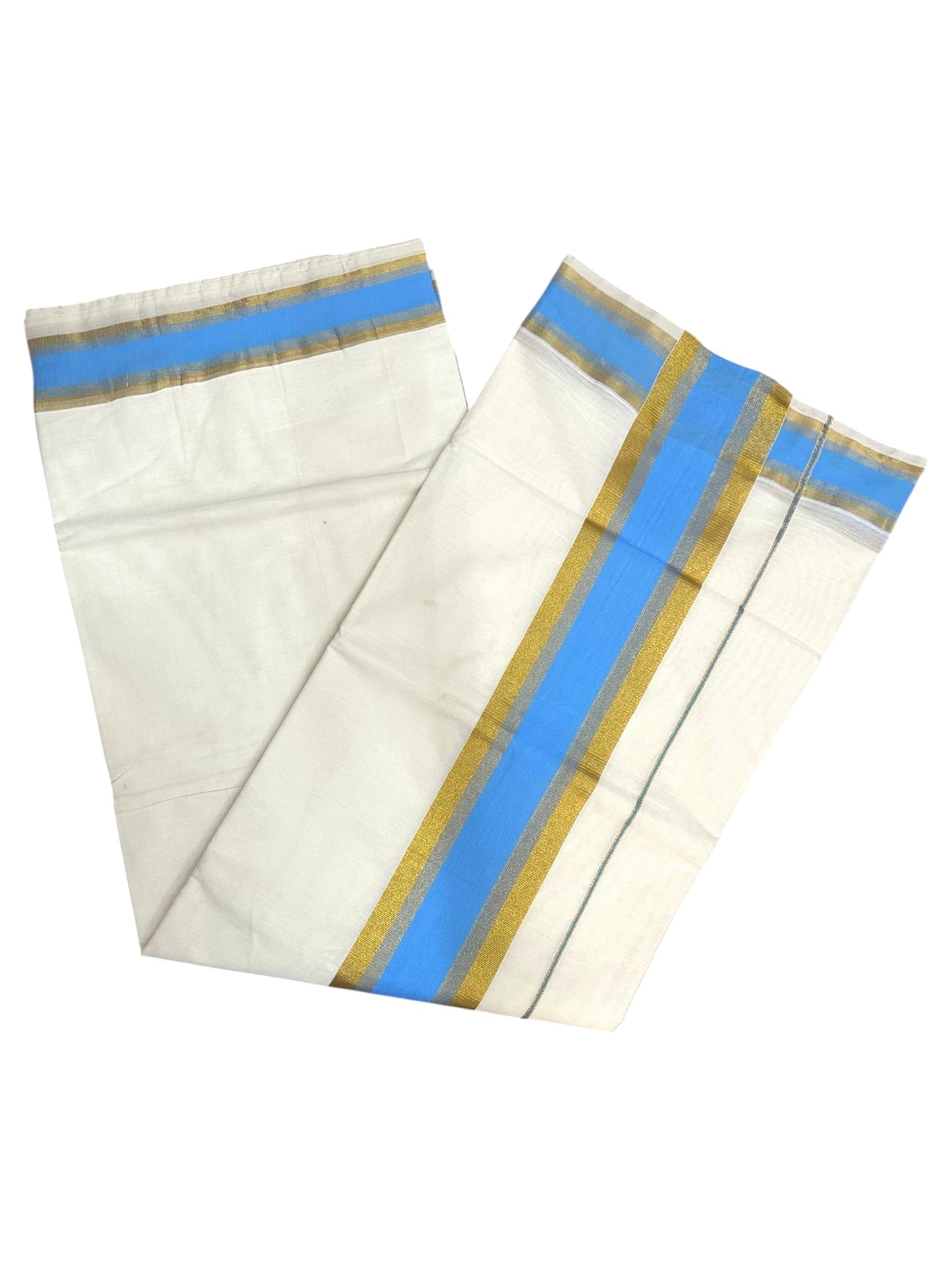 Kerala Cotton Kasavu Saree With Blue Borders SL446