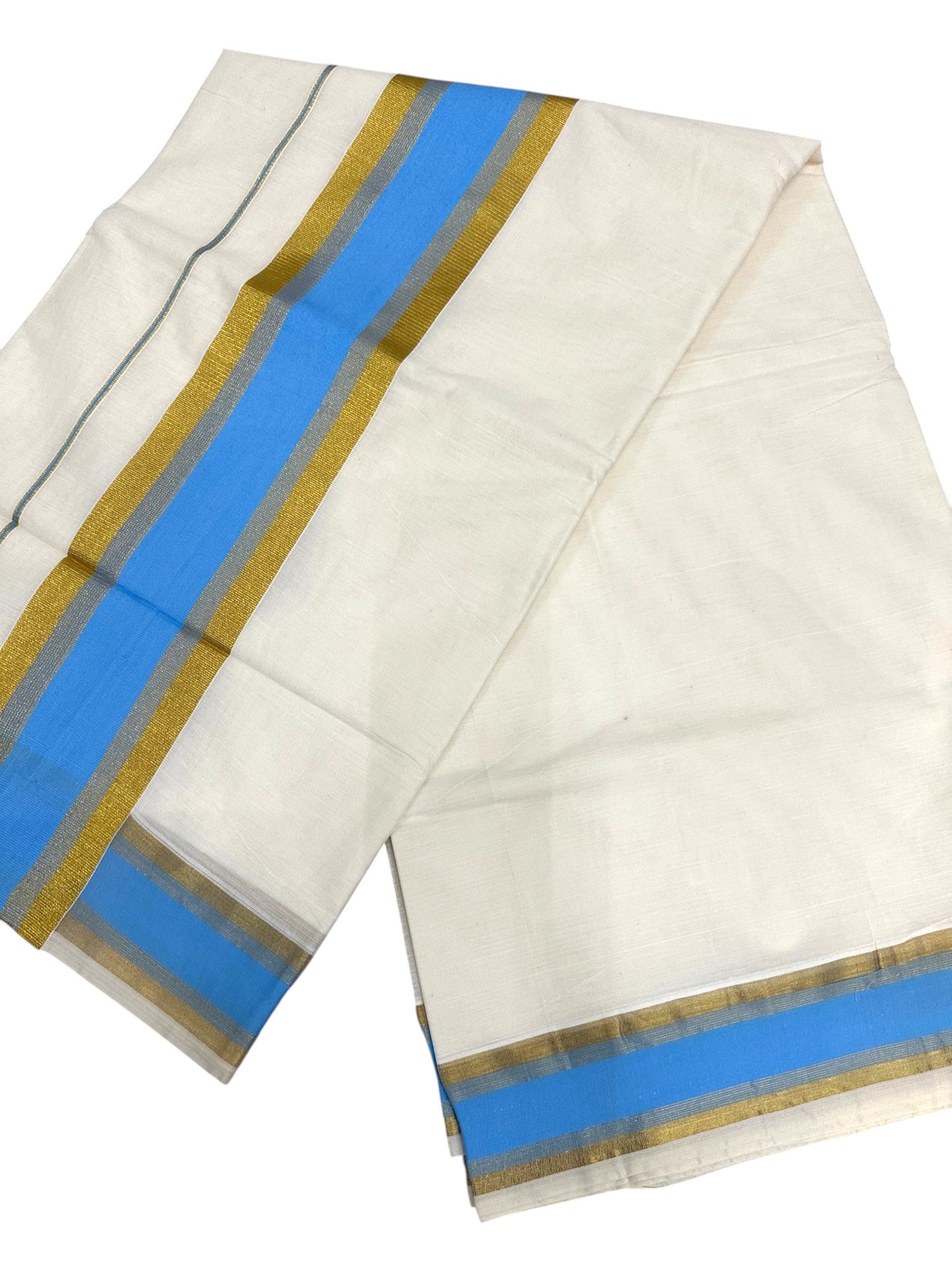 Kerala Cotton Kasavu Saree With Blue Borders SL446