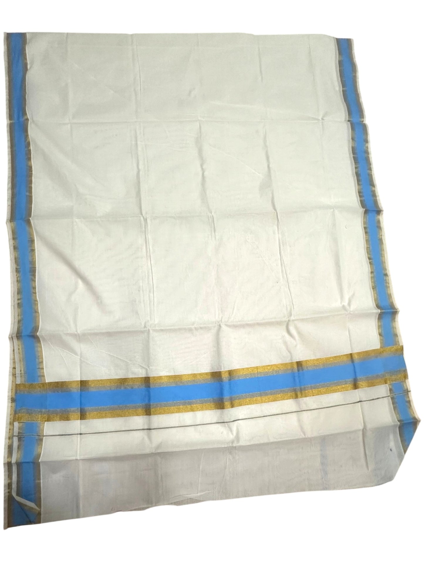 Kerala Cotton Kasavu Saree With Blue Borders SL446