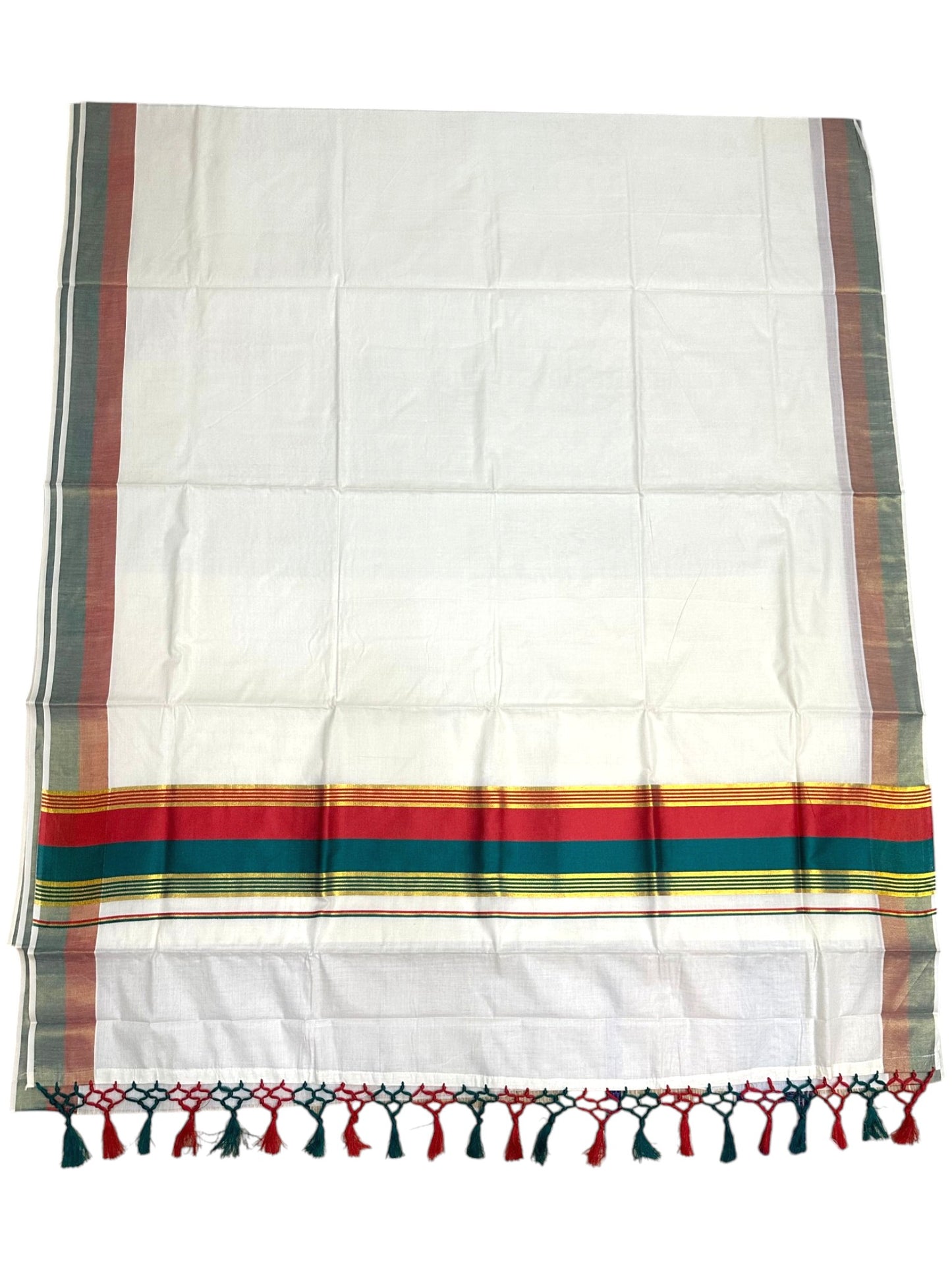 Kerala Cotton Kasavu With Red And Green Border Saree SL499