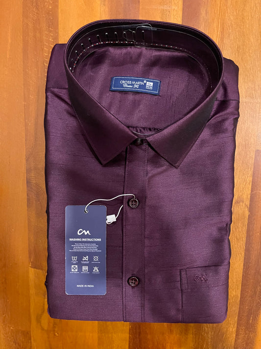 Pure Semi Silk Purple Solid Shirt (44 HS)