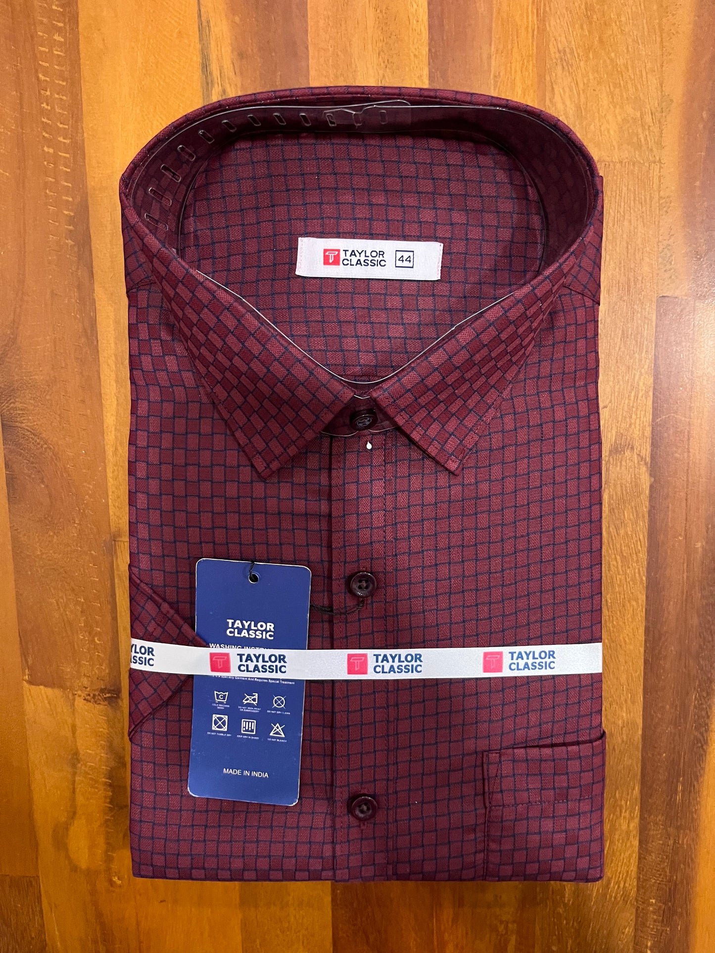 Pure Cotton Maroon Check Design Shirt (44 HS)