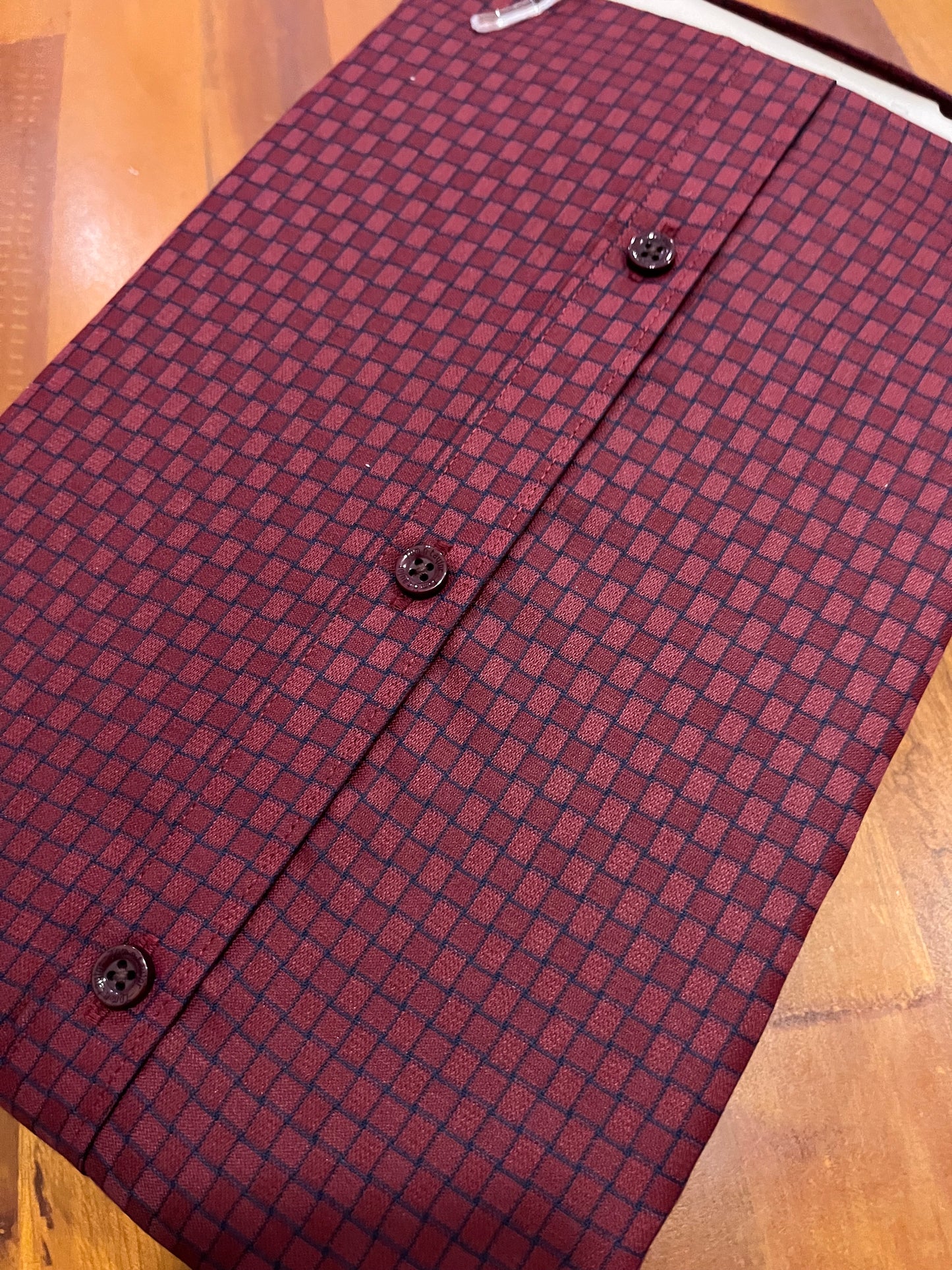 Pure Cotton Maroon Check Design Shirt (44 HS)