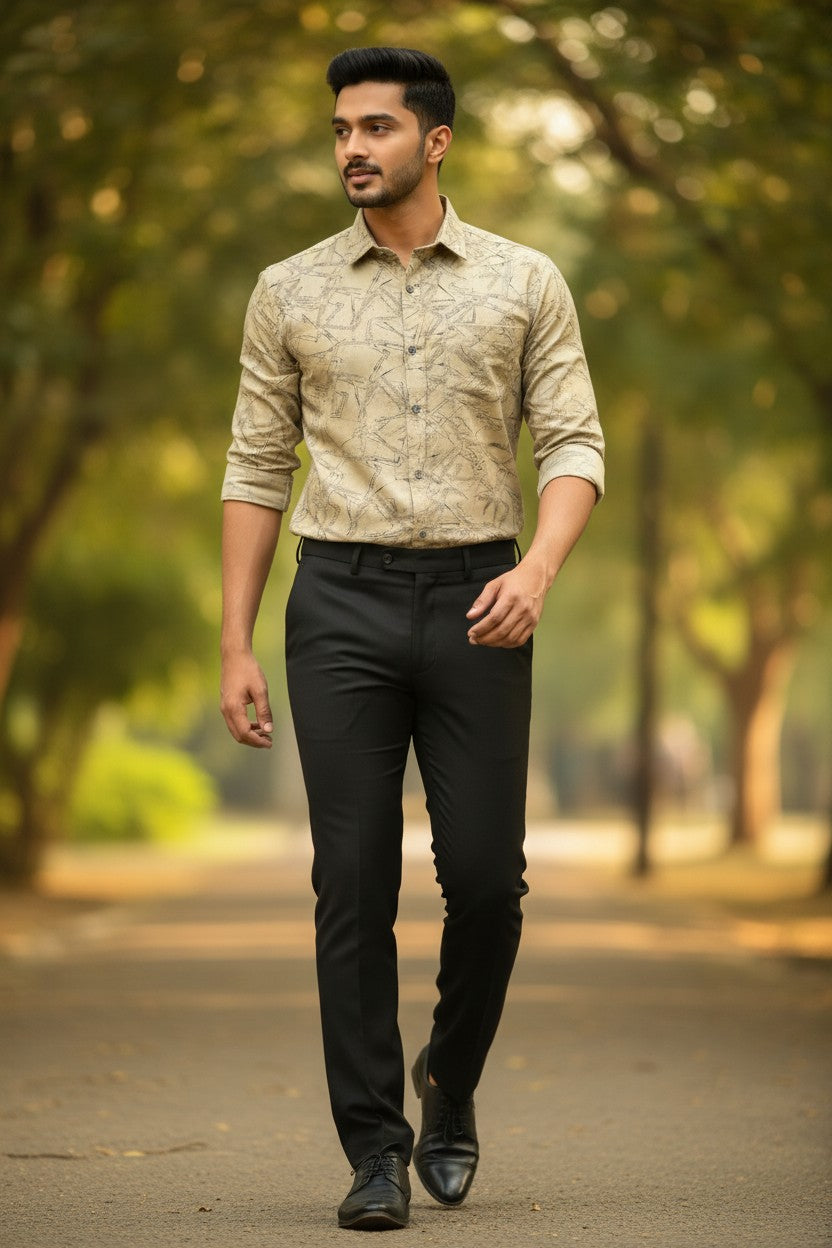 Pure Cotton Yellow Printed Shirt SLSHIRT 44 FS
