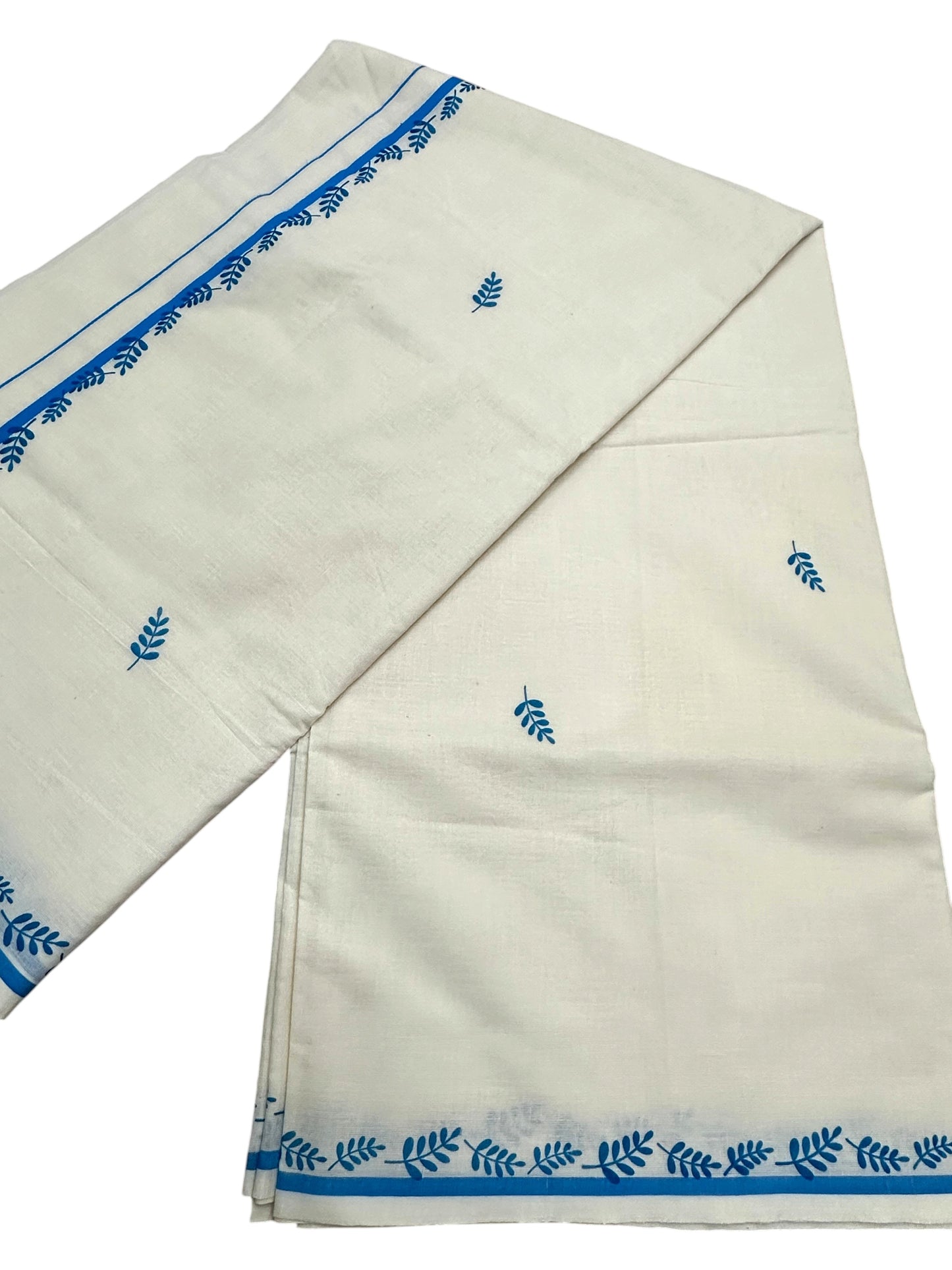 Southloom Cotton Kerala Saree With Blue Prints On Border SL501