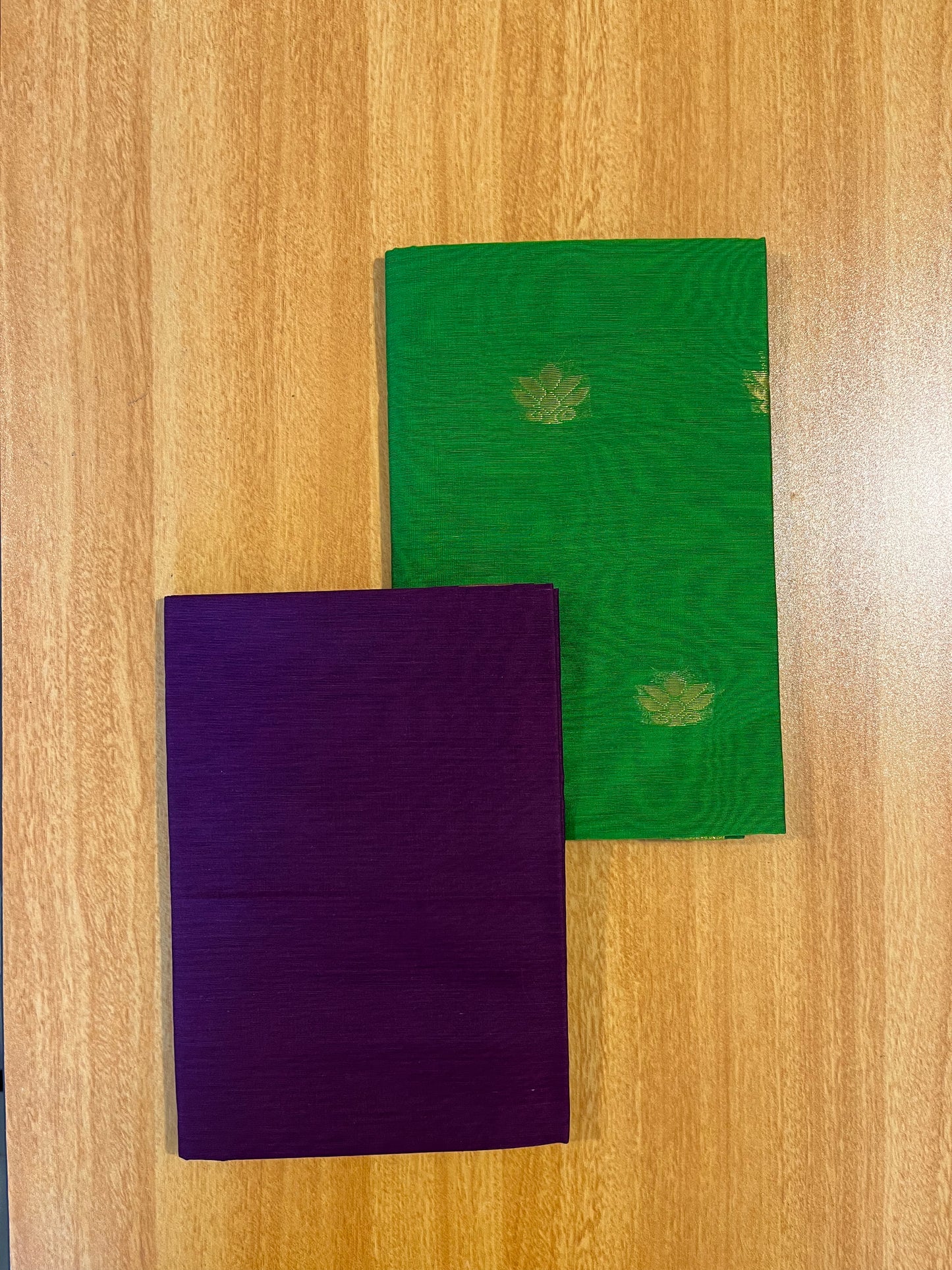 Southloom™ Cotton Semi Silk 3 Piece Green and Violet Salwar Material with Woven Zari Butta Work