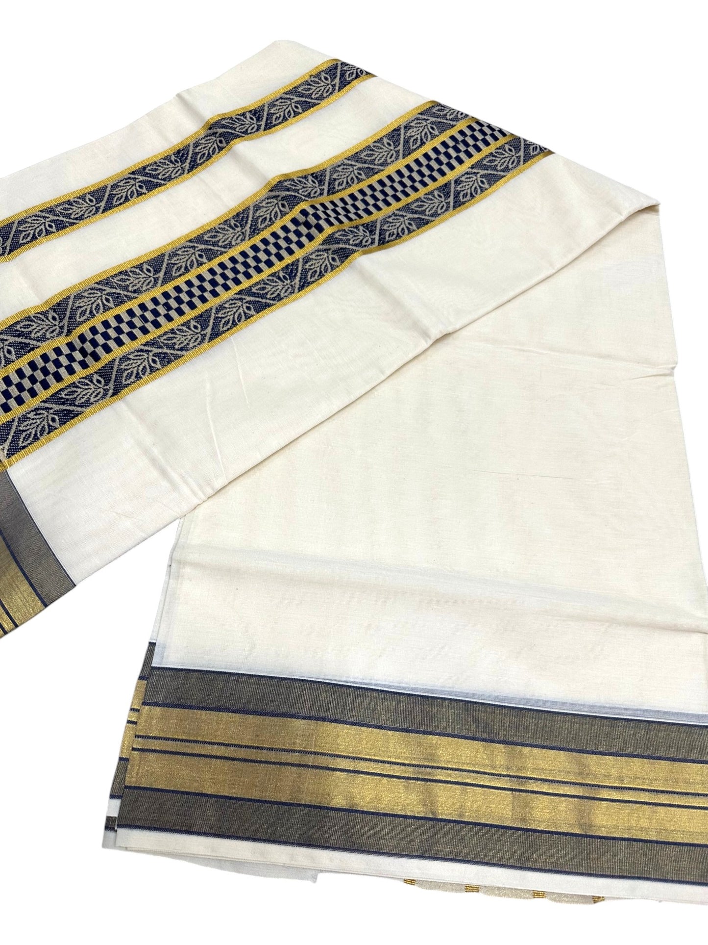 Southloom Kerala Cotton Saree with Blue Woven Work on Pallu SL639