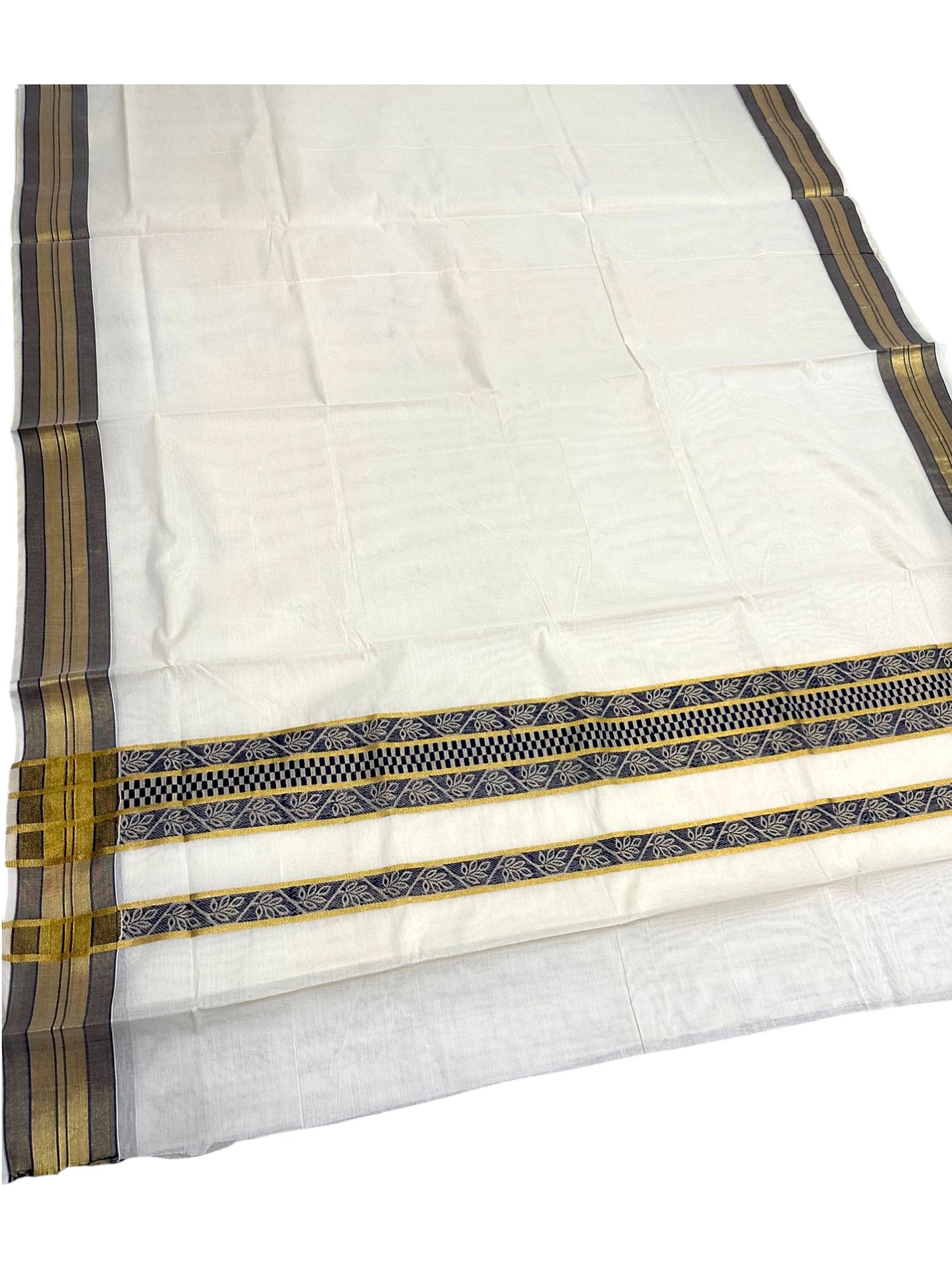 Southloom Kerala Cotton Saree with Blue Woven Work on Pallu SL639