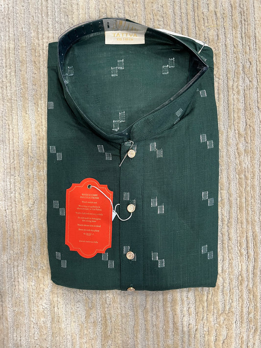 Southloom Semi Silk Short Kurta for Men in Green Colour