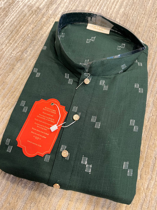 Southloom Semi Silk Short Kurta for Men in Green Colour