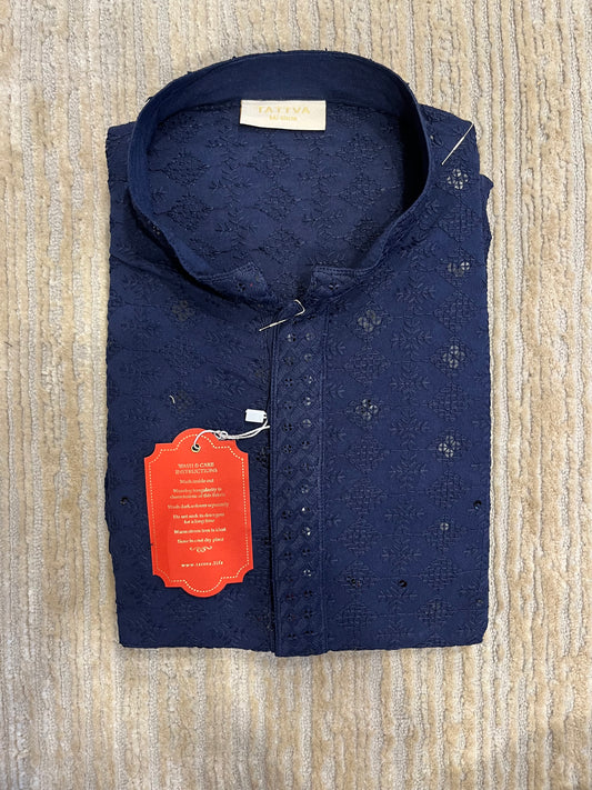 Southloom Chikankari Short Kurta for Men in Blue Colour
