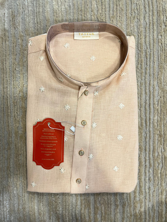 Southloom Semi Silk Short Kurta for Men in Peach Colour