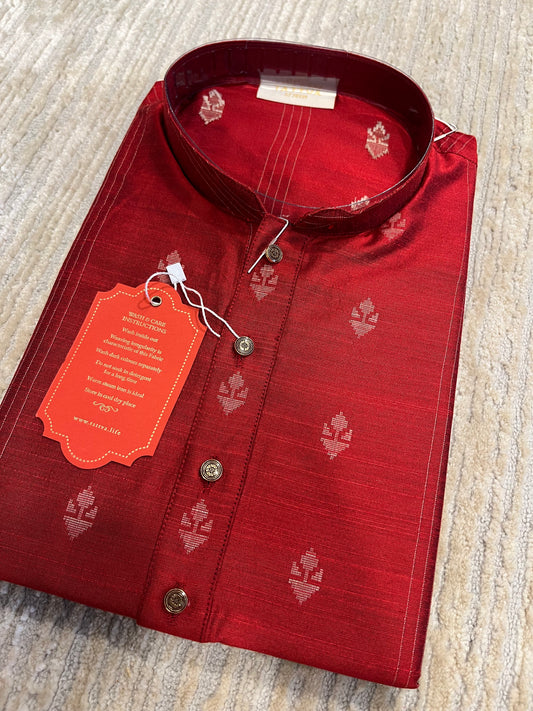 Southloom Semi Silk Short Kurta for Men in Red Colour