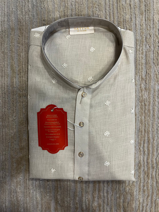 Southloom Semi Silk Short Kurta for Men in Off White Colour