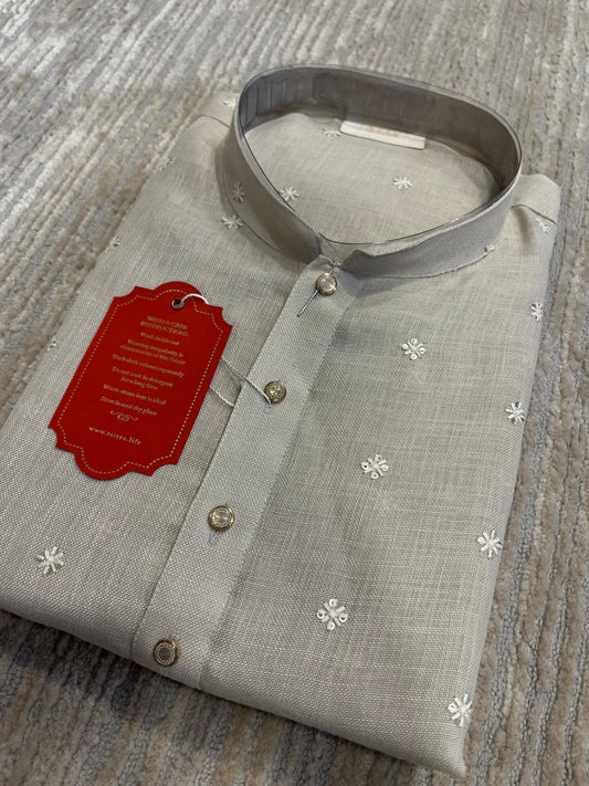 Southloom Semi Silk Short Kurta for Men in Off White Colour