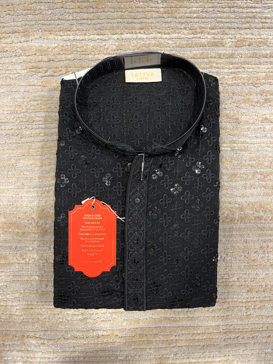 Southloom Chikankari Short Kurta for Men in Black Colour