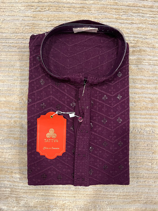 Southloom Chikankari Short Kurta for Men in Purple Colour