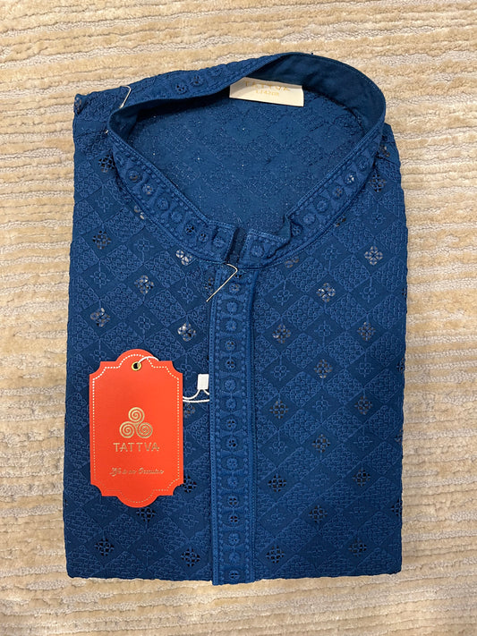 Southloom Chikankari Short Kurta for Men in Blue Colour