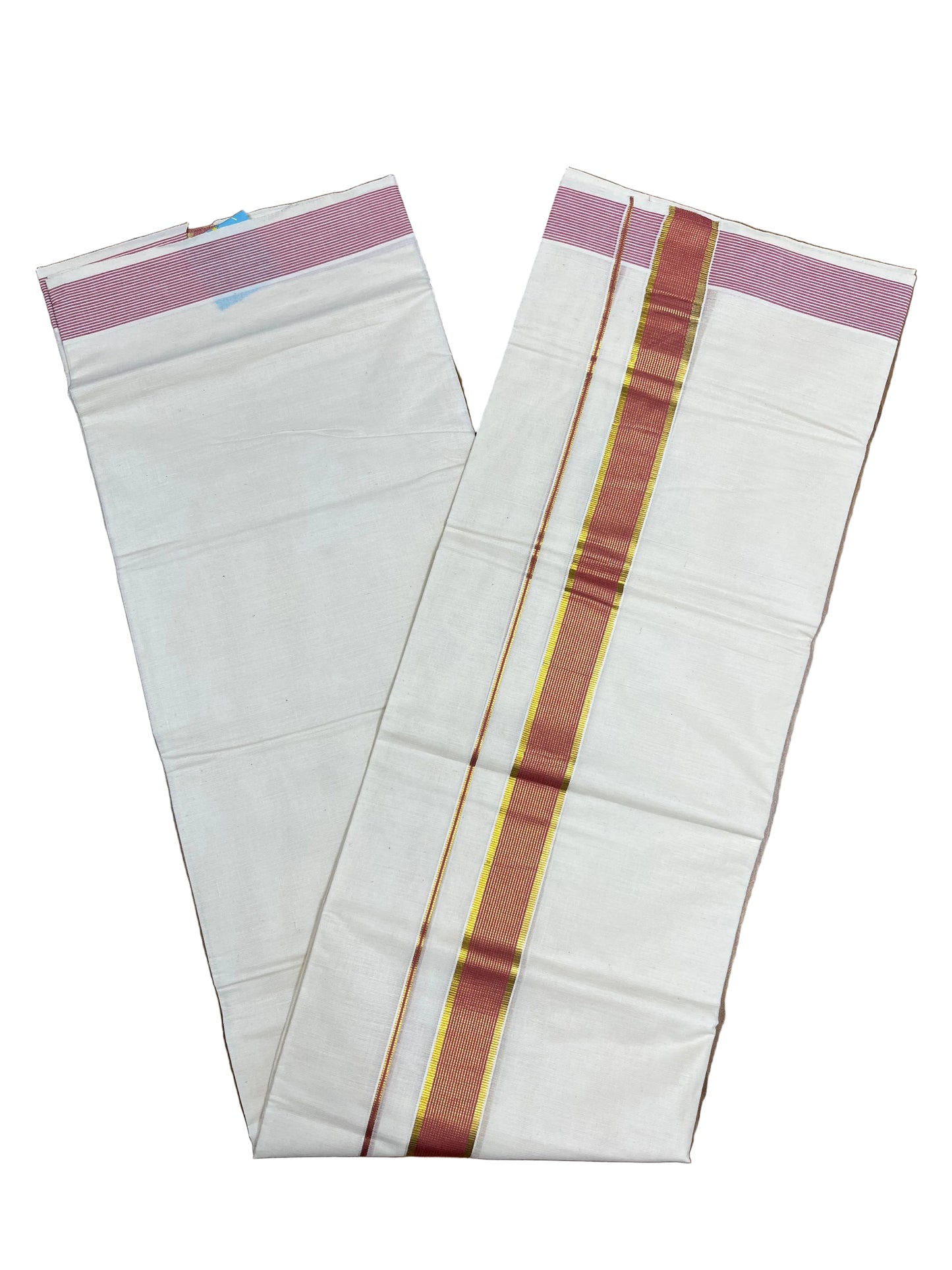 Southloom Pure Cotton Mundu with Peach lines Border (South Indian Kerala Dhoti)