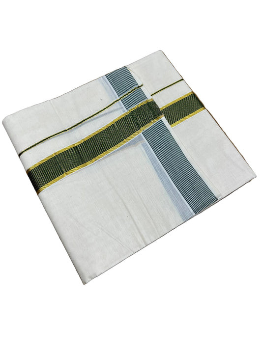 Southloom Pure Cotton Mundu with Green Lines  Border (South Indian Kerala Dhoti)