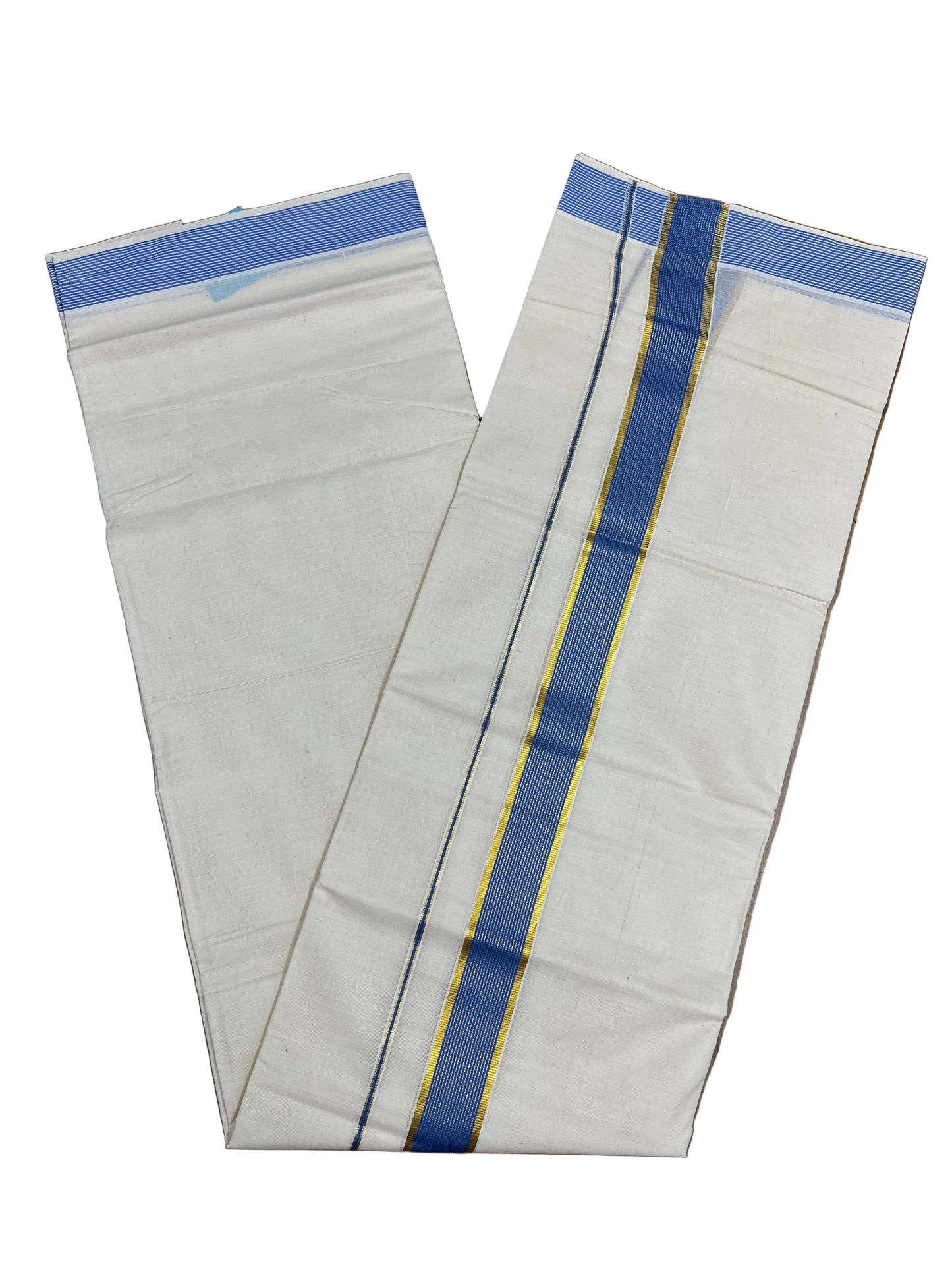 Southloom Pure Cotton Mundu with Blue lines Border (South Indian Kerala Dhoti)