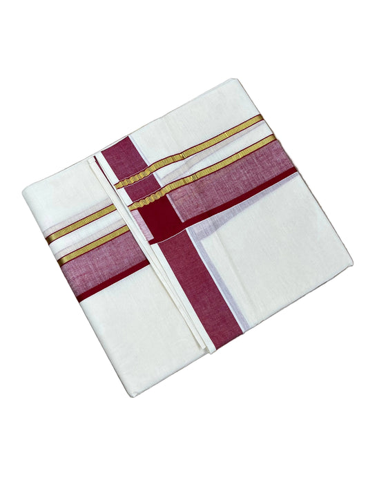 Southloom Pure Cotton Mundu with Maroon & Gold Kasavu Border (South Indian Kerala Dhoti)