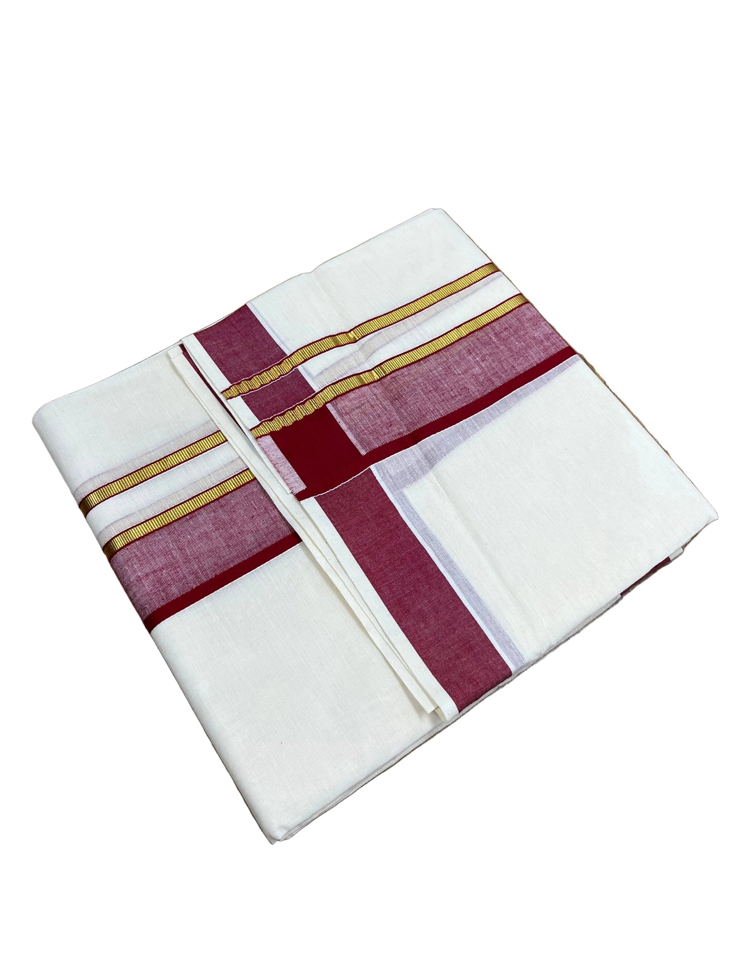 Southloom Pure Cotton Mundu with Maroon & Gold Kasavu Border (South Indian Kerala Dhoti)