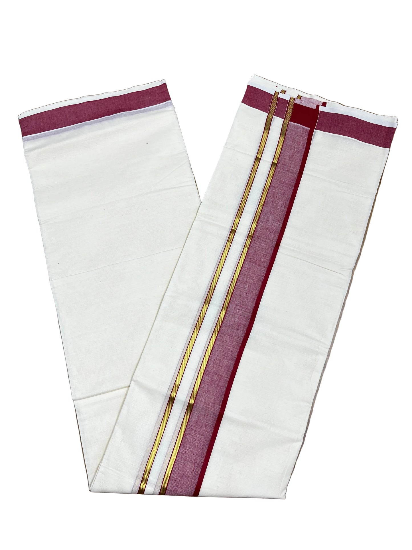 Southloom Pure Cotton Mundu with Maroon & Gold Kasavu Border (South Indian Kerala Dhoti)
