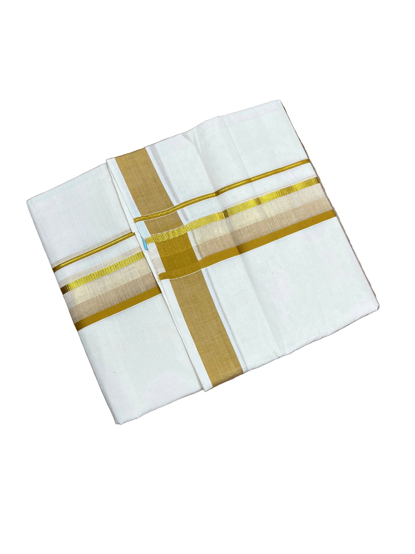 Southloom Pure Cotton Mundu with Yellow & Gold Kasavu Border (South Indian Kerala Dhoti)