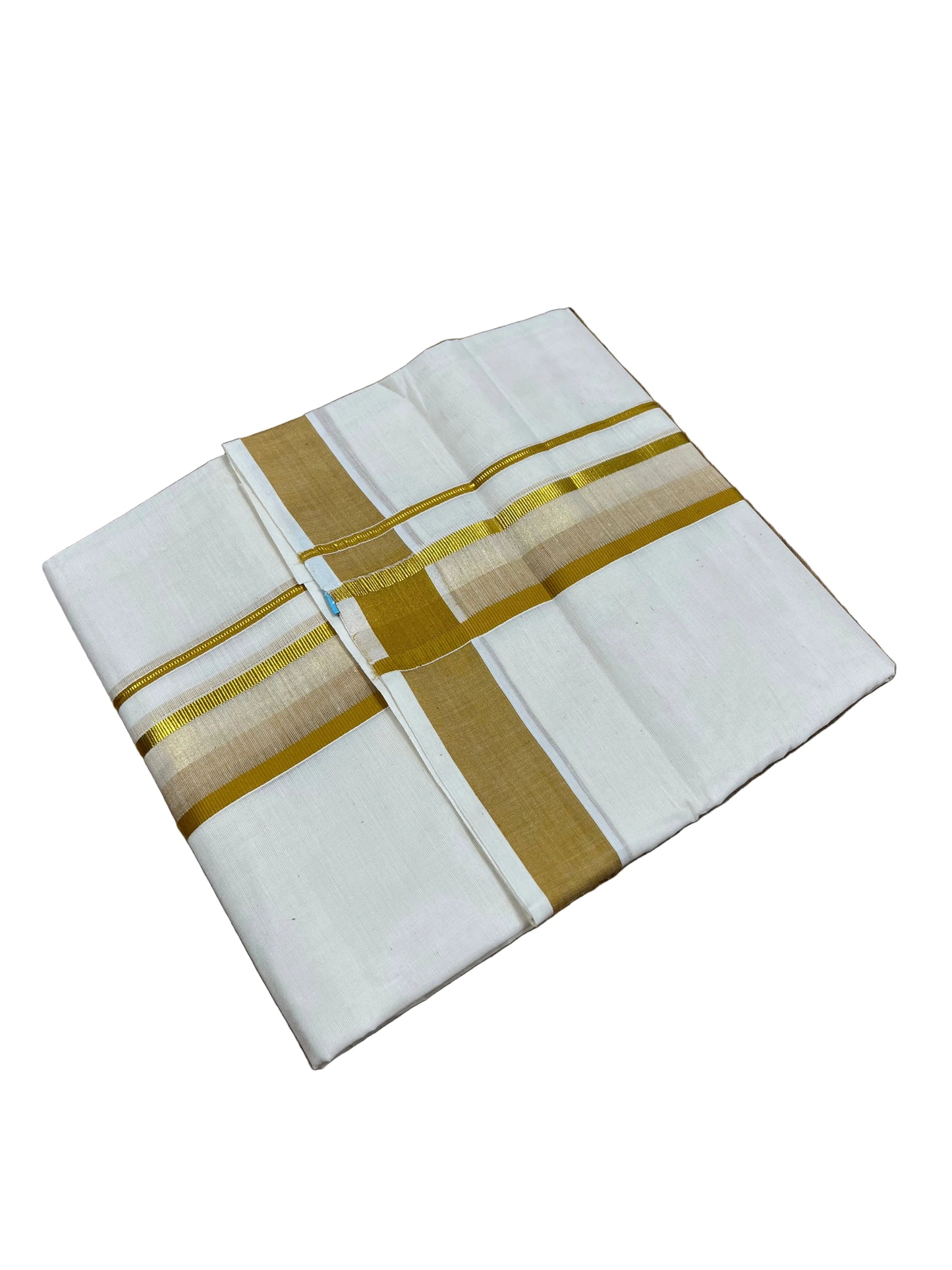 Southloom Pure Cotton Mundu with Yellow & Gold Kasavu Border (South Indian Kerala Dhoti)