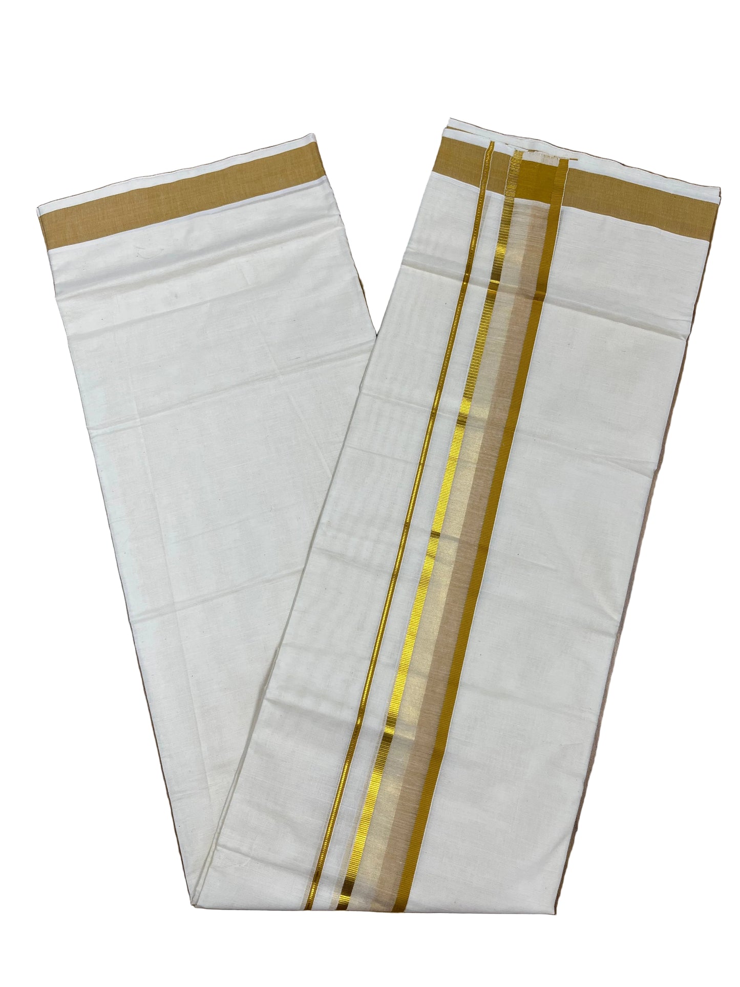 Southloom Pure Cotton Mundu with Yellow & Gold Kasavu Border (South Indian Kerala Dhoti)