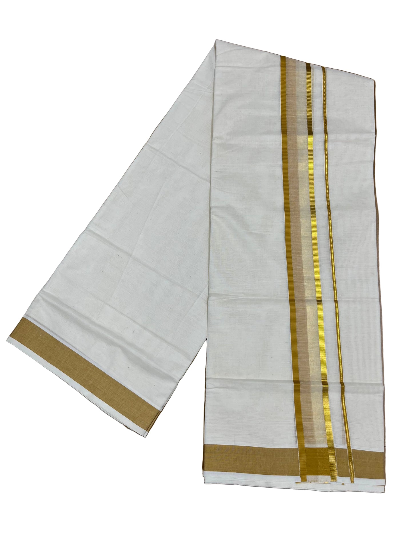 Southloom Pure Cotton Mundu with Yellow & Gold Kasavu Border (South Indian Kerala Dhoti)