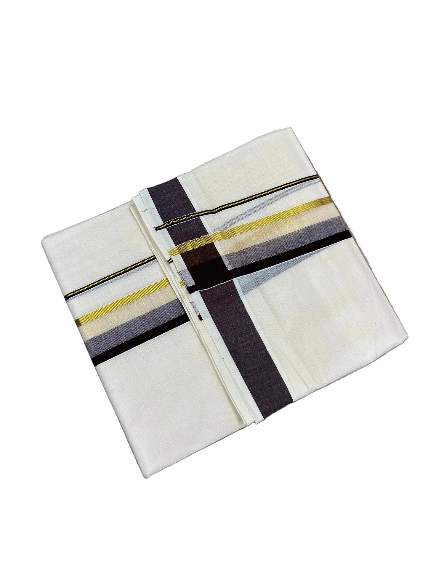 Southloom Pure Cotton Mundu with Brown & Gold Kasavu Border (South Indian Kerala Dhoti)