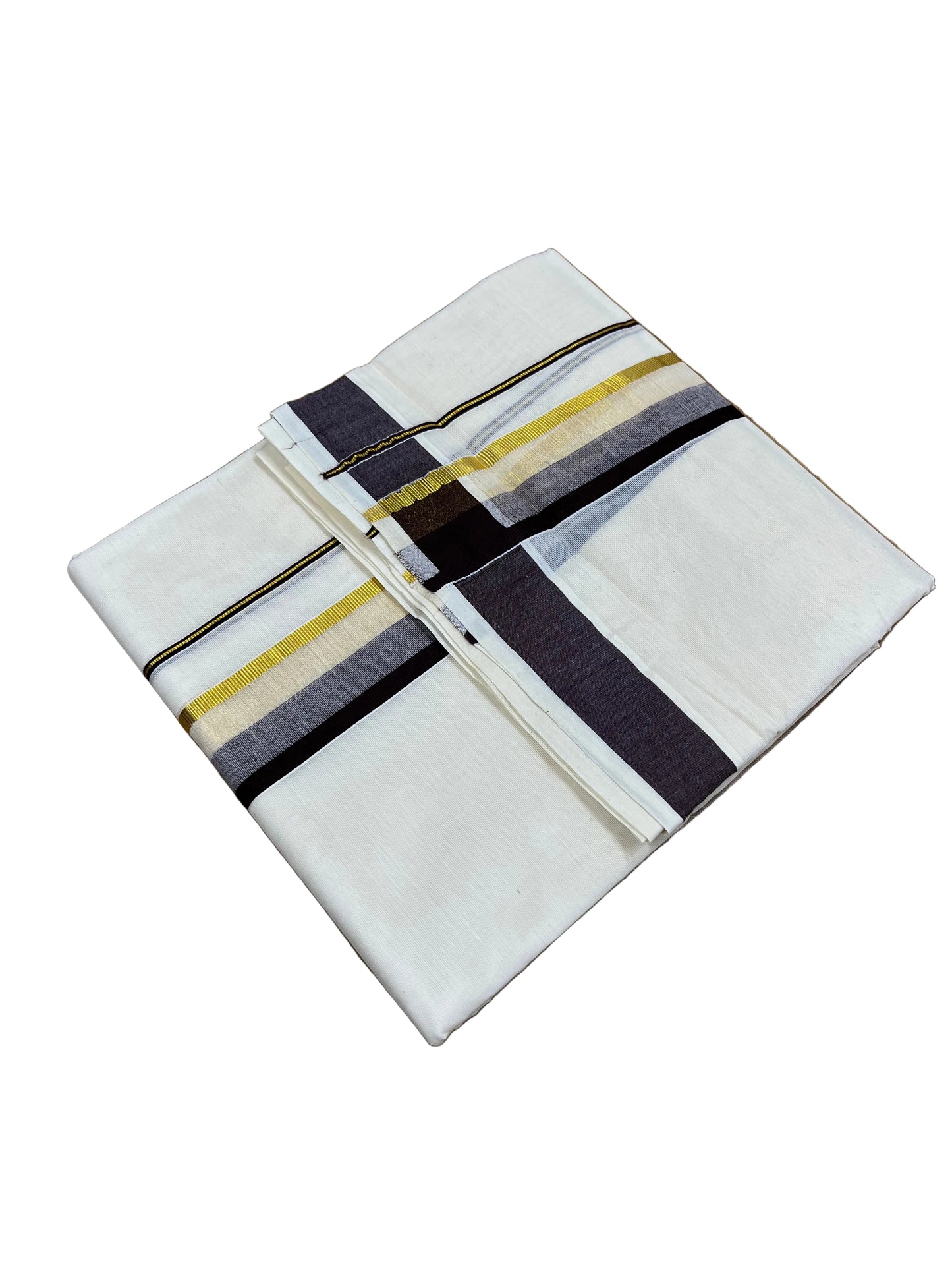 Southloom Pure Cotton Mundu with Brown & Gold Kasavu Border (South Indian Kerala Dhoti)