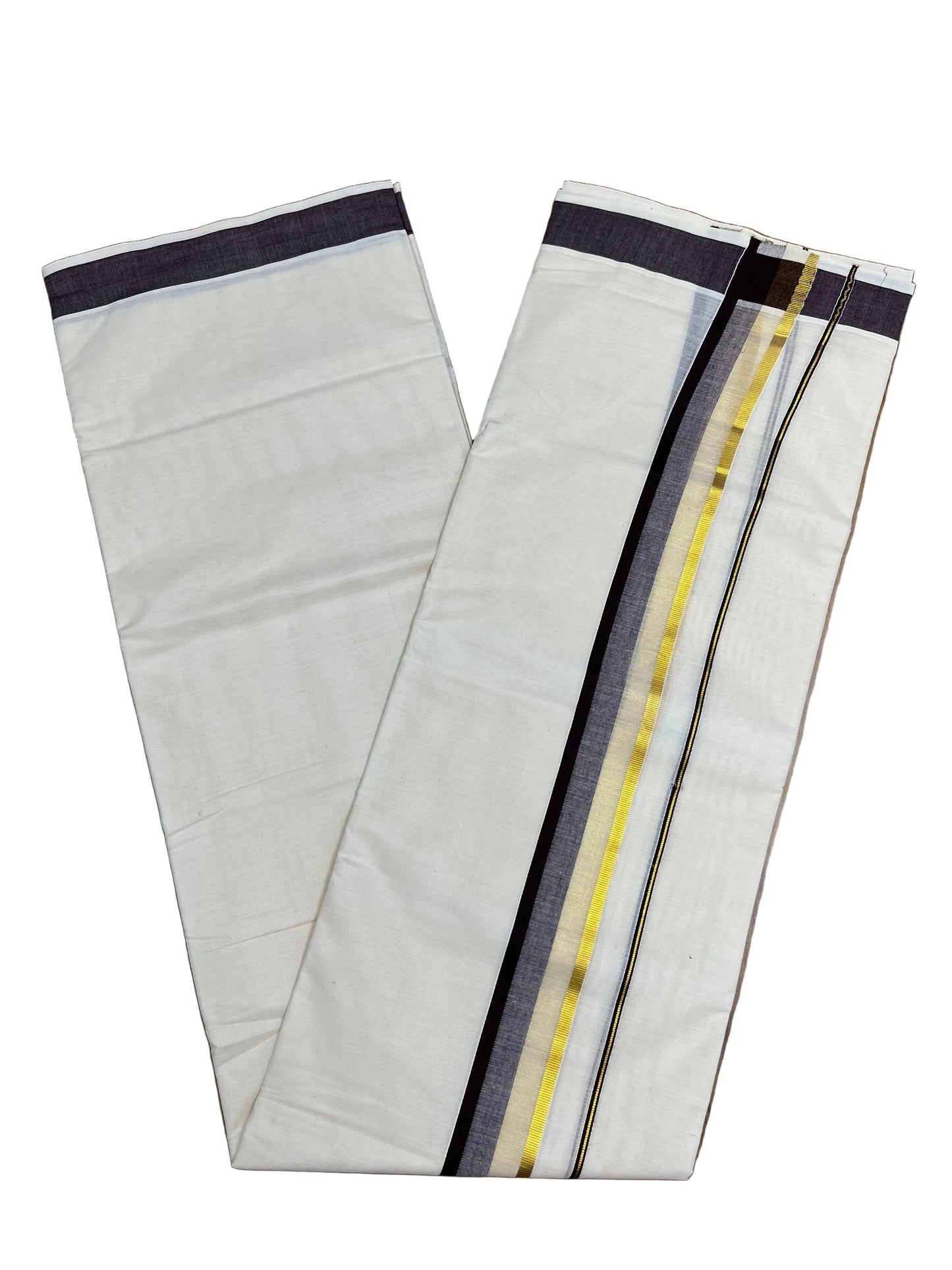 Southloom Pure Cotton Mundu with Brown & Gold Kasavu Border (South Indian Kerala Dhoti)